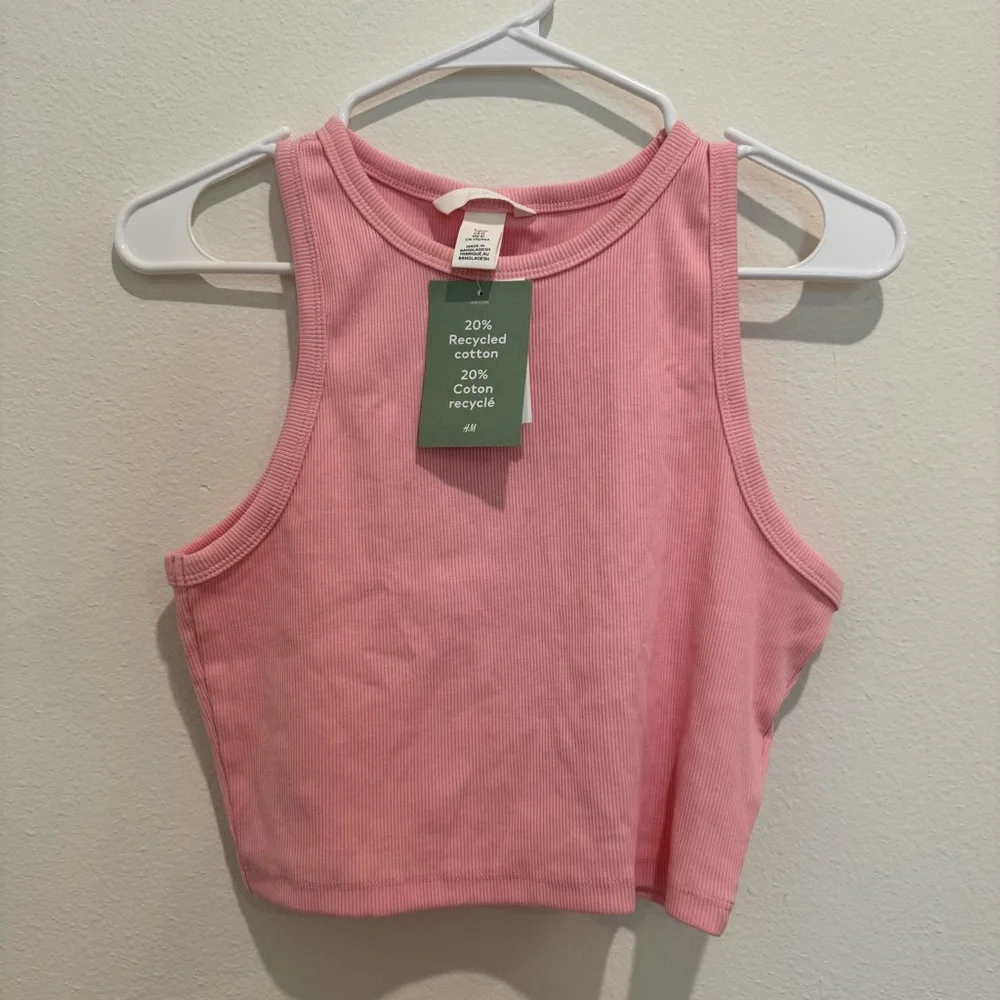 SET of TWO NWT H&M Pink and Blue Ribbed Crop Tops - Picture 3 of 10